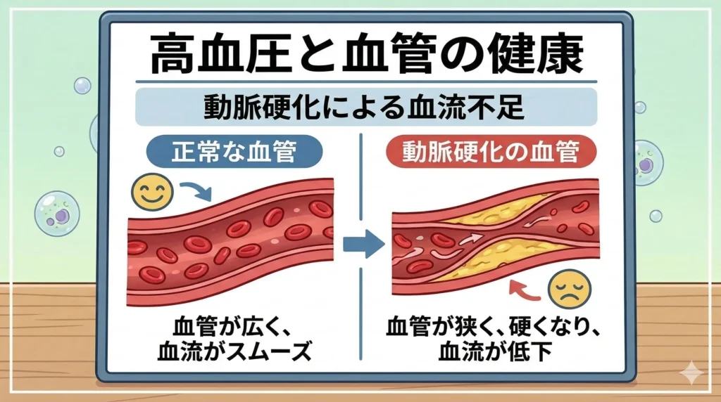 動脈硬化による血流不足の説明図