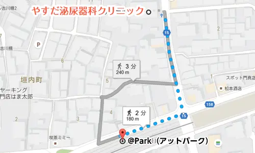 アットパークCore古川橋までの地図