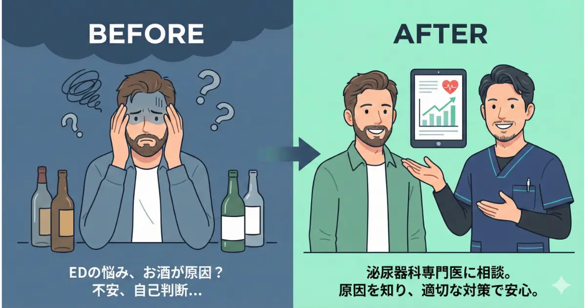 やすだ泌尿器科クリニックのクリニックブログのアイキャッチ画像 EDと飲酒の関係