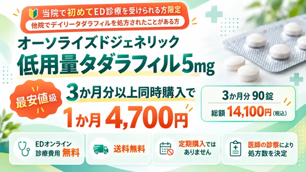 大阪のやすだ泌尿器科クリニックオーソライズドジェネリックのデイリータダラフィルが最安値